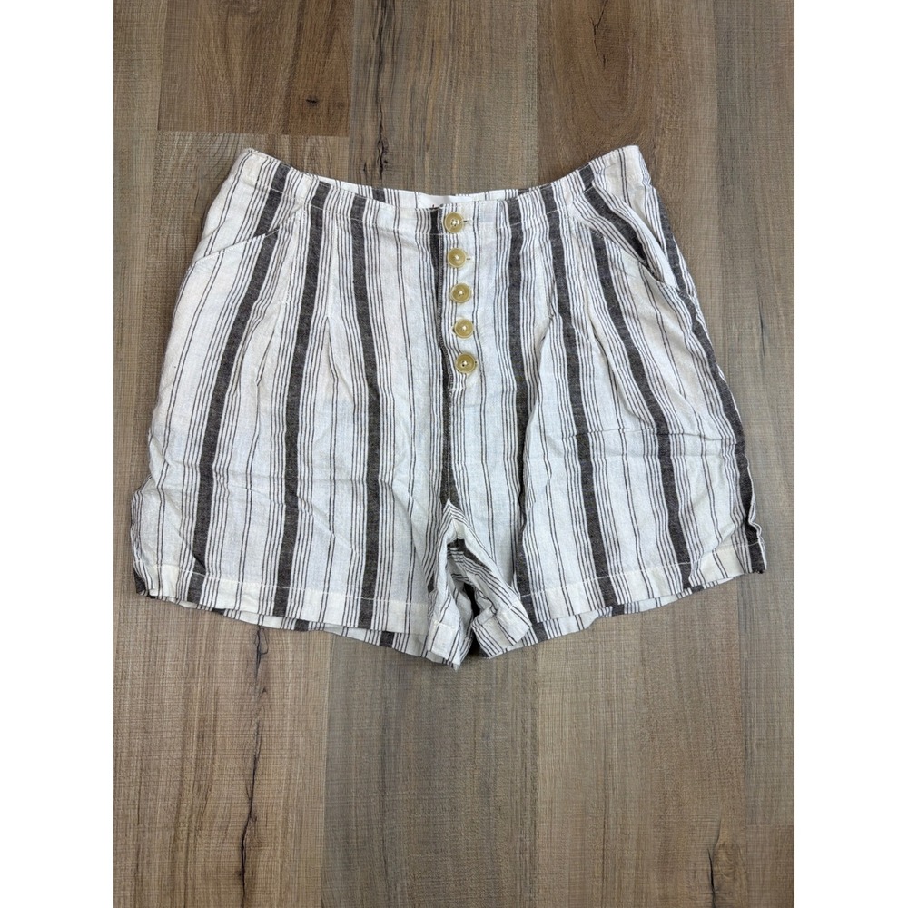 Anthropologie Beachgoer Striped Linen Blend High Rise Button Fly Shorts 6